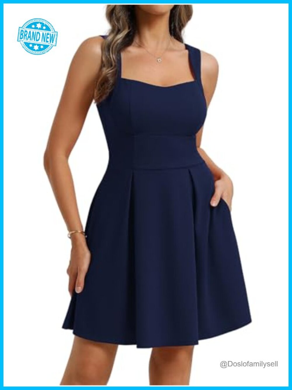 Square Neck A-Line Mini Dress with Pockets Adjustable Straps